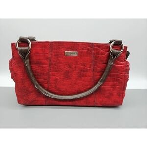 Miche Red Faux Alligator Print Leather Handbag Used Some Scuffs